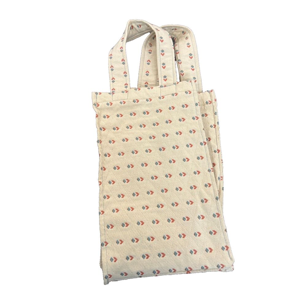 Vintage Small Tan Cloth Patterned Tote Pre 1990s, Pre-loved